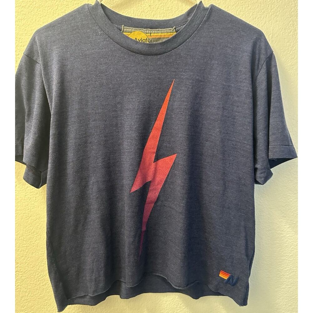Aviator Nation Men's T-Shirt L Blue Crew Neck Short Sleeve Graphic Logo